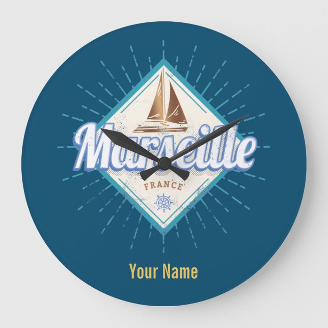 Relógio Grande Cidade de Marselha França: navio de navegação retr (Frente)