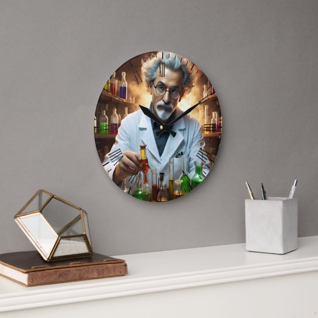 Relógio Grande Cientista Num Laboratório Misturando Poções, (Escritório)