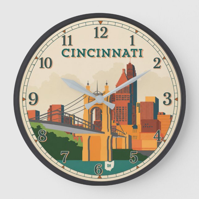 Relógio Grande Cincinnati Ohio Skyline  (Frente)