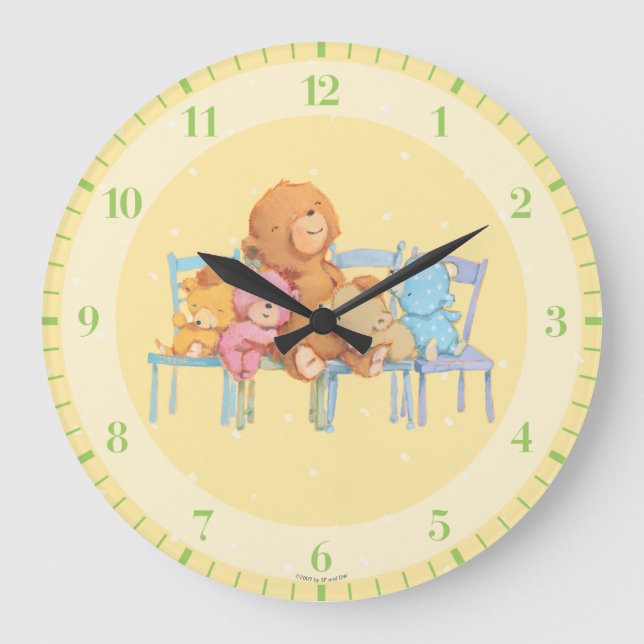 Relógio Grande Cinco Fofinhos e Ursos Coloridos nas Cadeias (Frente)