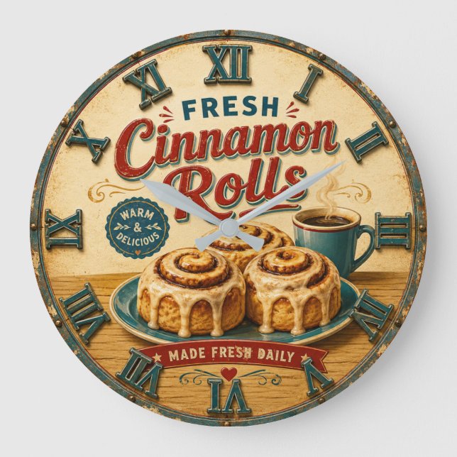 Relógio Grande Cinnamon Rolls Coffee & Bakery Rustic Baking Gift (Frente)