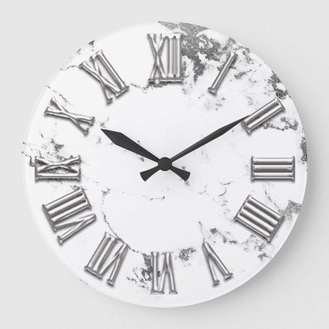 Relógio Grande Cinza Branca Negra Pedra Metálica Pedra Romana (Frente)