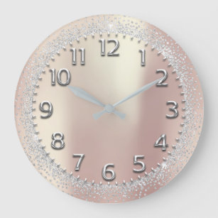 Relógio Grande Cinza de prata cristais brilham números árabes Ros