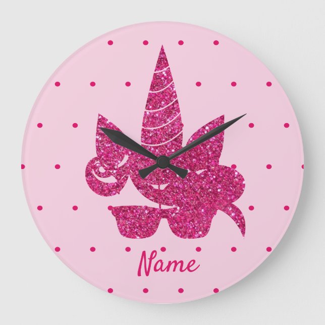 Relógio Grande Cinza de sol fofo cor-de-rosa-Unicorn (Frente)