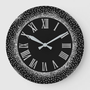 Relógio Grande Cinza reluzente Silver Roman Number Elegante Black