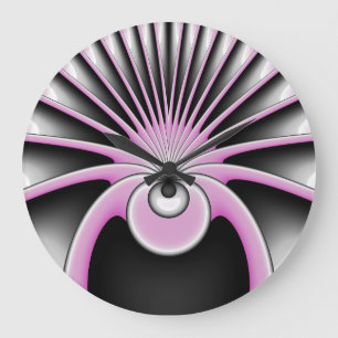 Relógio Grande Cinza Rosa Fractal Abstrato moderna Figura Negra