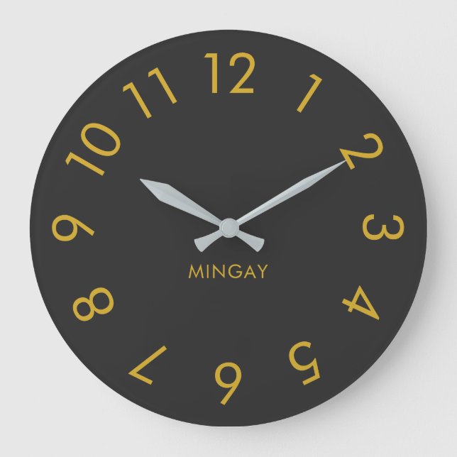 Relógio Grande Cinzas Sólidas Personalizadas Modernas e Douradas (Frente)