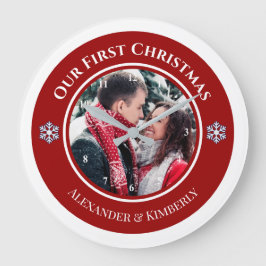 Relógio Grande Círculo Branco Vermelho de Natal com Textos no Top