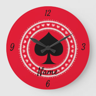 Relógio Grande Círculo Corações Negros Espadas Negros Trovão_