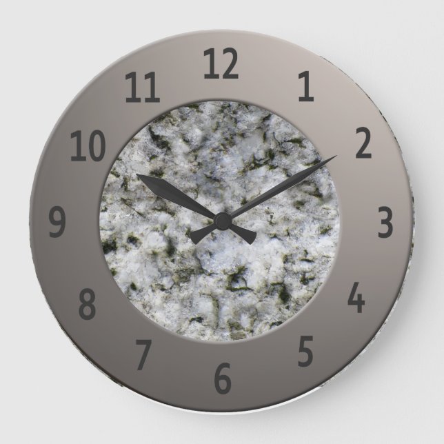 Relógio Grande Círculo de Dígitos Metálicos Branco Granito Rock B (Frente)