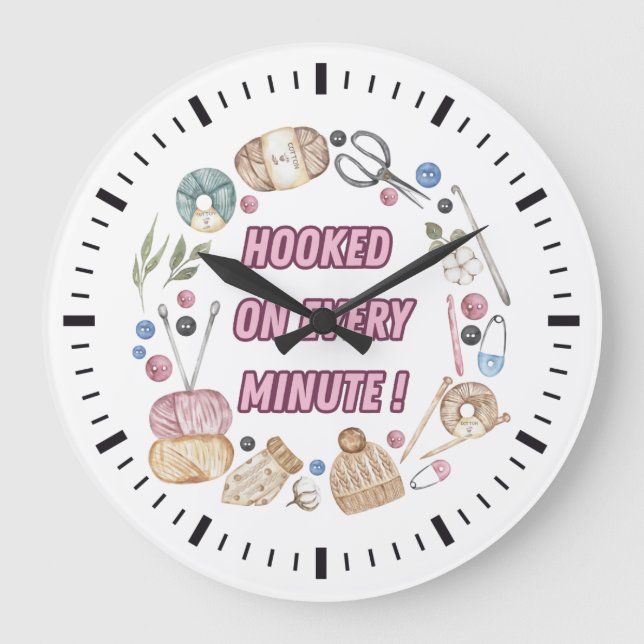 Relógio Grande Círculo de Elementos Crochet "Ligado a cada minuto (Frente)