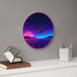 Relógio Grande Círculo Geométrico Gráfico de Neon Synthwave dos A