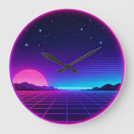 Relógio Grande Círculo Geométrico Gráfico de Neon Synthwave dos A