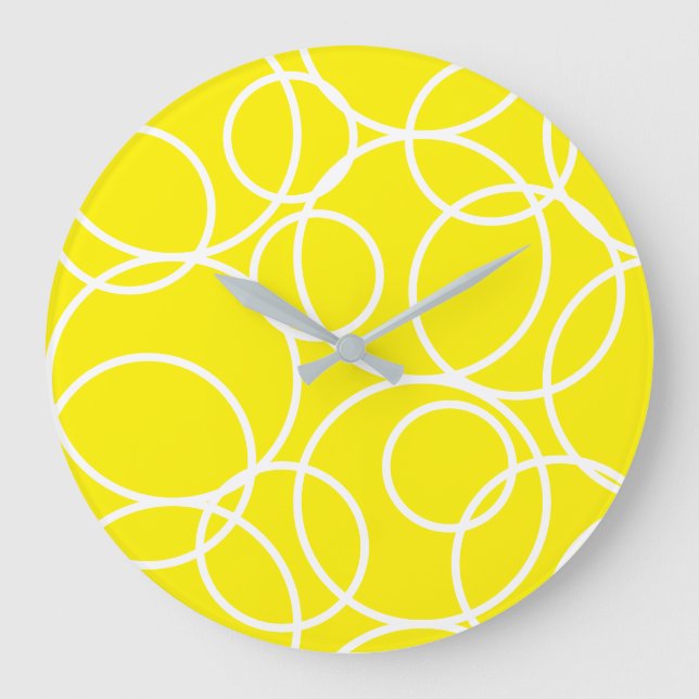 Relógio Grande Círculos brancos geométricos Abstrato amarelo (Frente)
