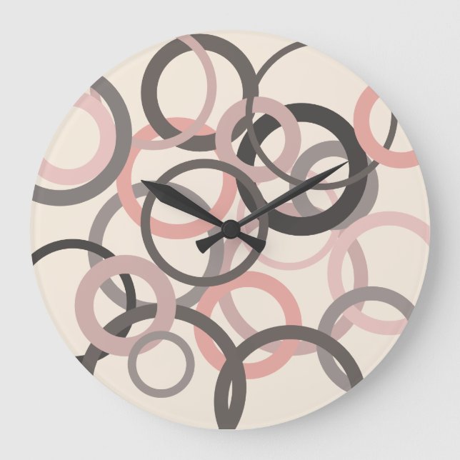 Relógio Grande Círculos cor-de-rosa e Cinzas (Frente)