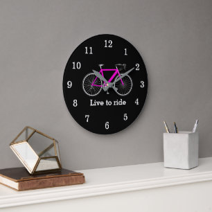 Relógio Grande Citação com Bicicleta Rosa em Preto