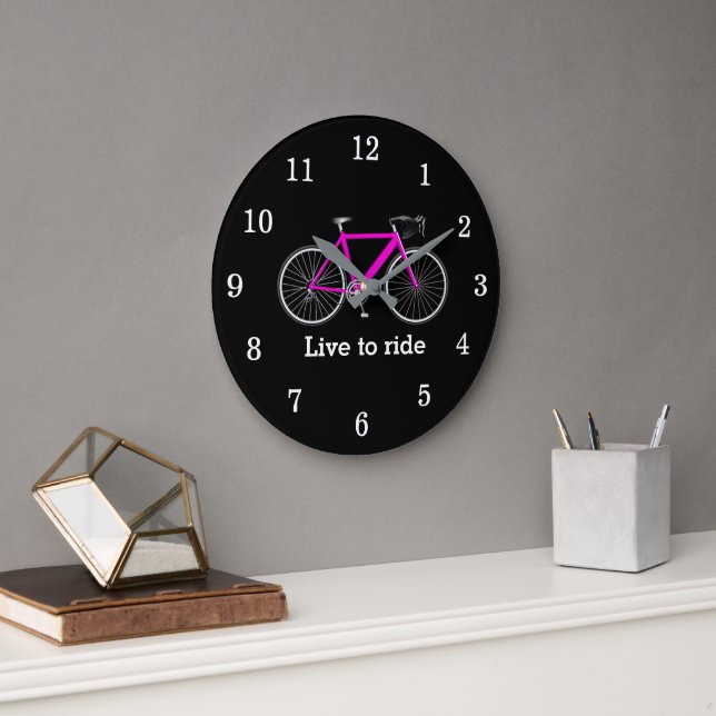 Relógio Grande Citação com Bicicleta Rosa em Preto (Escritório)