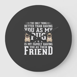 Relógio Grande Citação de Amigo da Família de Cachorro Pug