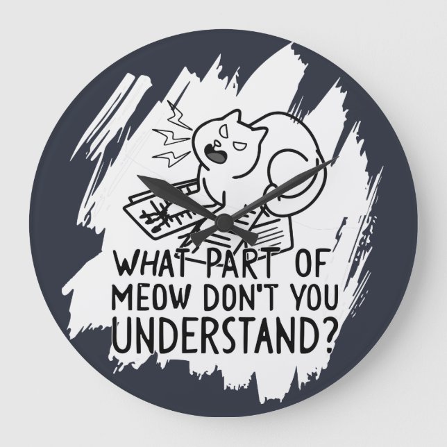 Relógio Grande Citação de Gato Branca Engraçado (Frente)
