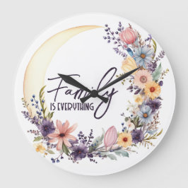 Relógio Grande Citação Familiar Em Boho Wreath