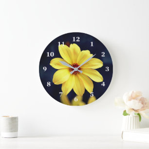 Relógio Grande Citação Inspirativa de Flor Elegante Dahlia Amarel