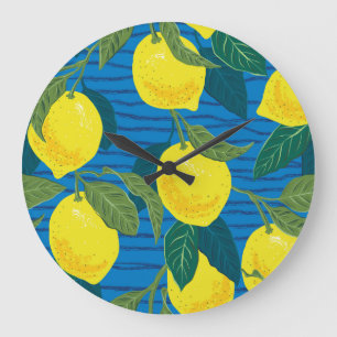 Relógio Grande Citrus Lemon: Vintage Desenhada À Mão Sem Costura.