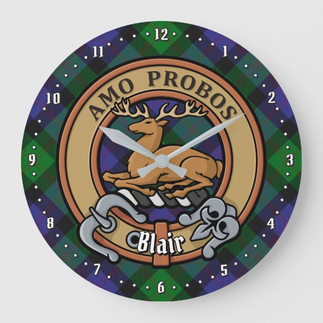 Relógio Grande Clan Blair Crest sobre Tartan (Frente)