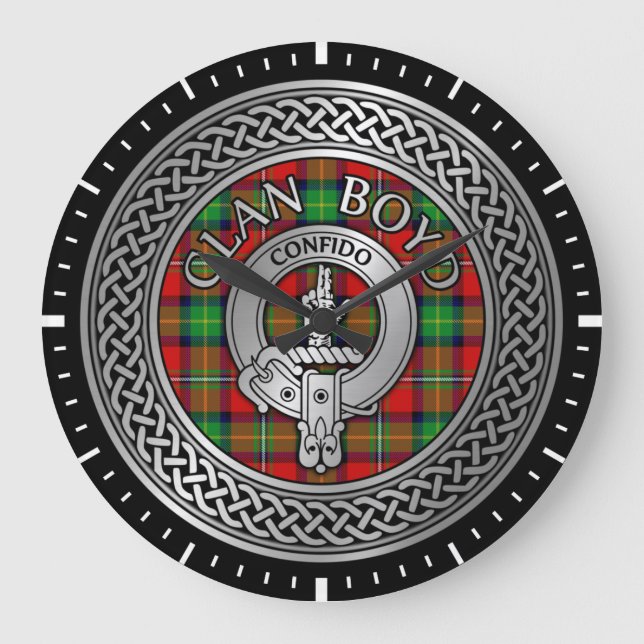 Relógio Grande Clan Boyd Crest e Tartan Knot (Frente)