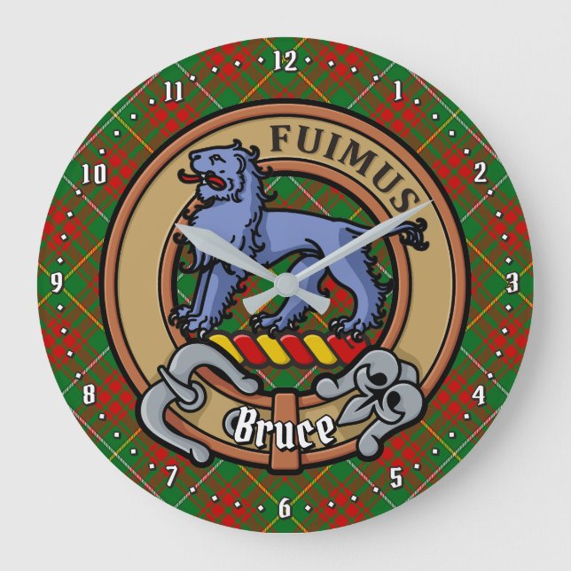 Relógio Grande Clan Bruce Crest sobre caçar Tartan (Frente)