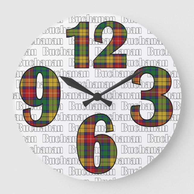Relógio Grande Clan Buchanan Tartan Xadrez Large Clock (Frente)