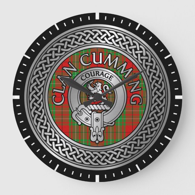 Relógio Grande Clan Cumming Crest & Tartan Knot Large Clock (Frente)