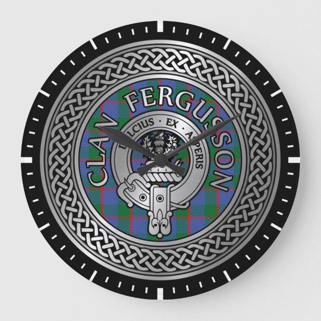 Relógio Grande Clan Fergusson Crest & Tartan Knot (Frente)