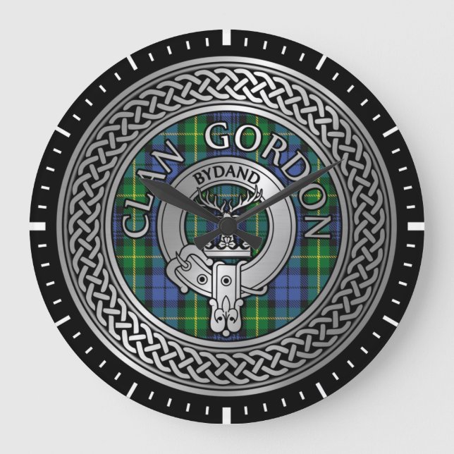 Relógio Grande Clan Gordon Crest & Tartan Knot Large Clock (Frente)
