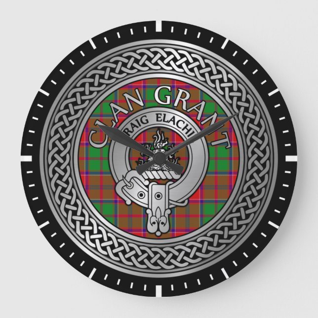 Relógio Grande Clan Grant Crest & Tartan Knot (Frente)