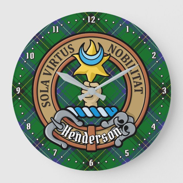 Relógio Grande Clan Henderson Crest sobre Tartan (Frente)