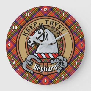 Relógio Grande Clan Hepburn Crest sobre Tartan