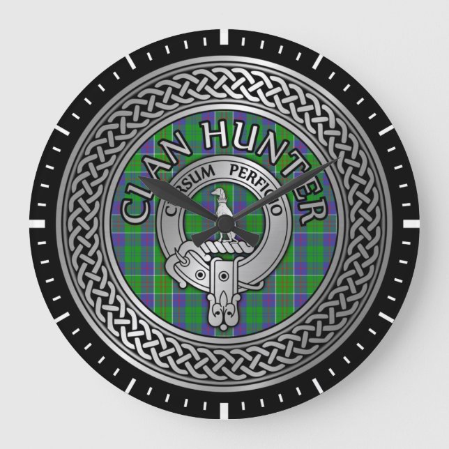Relógio Grande Clan Hunter Crest & Tartan Knot (Frente)