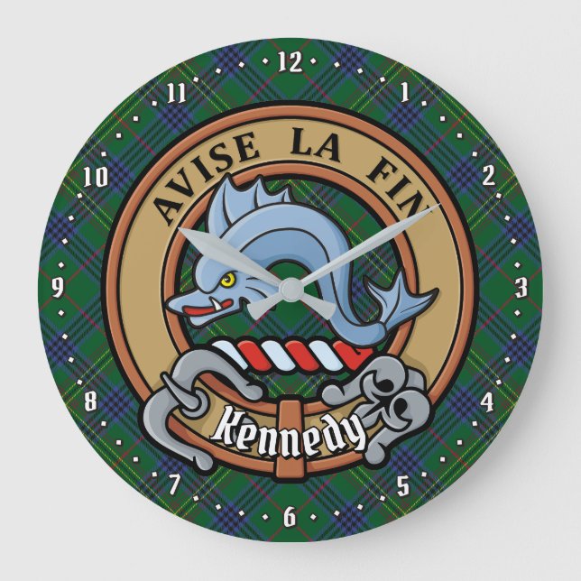 Relógio Grande Clan Kennedy Crest sobre Tartan (Frente)