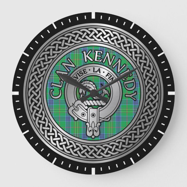 Relógio Grande Clan Kennedy Crest & Tartan Knot (Frente)