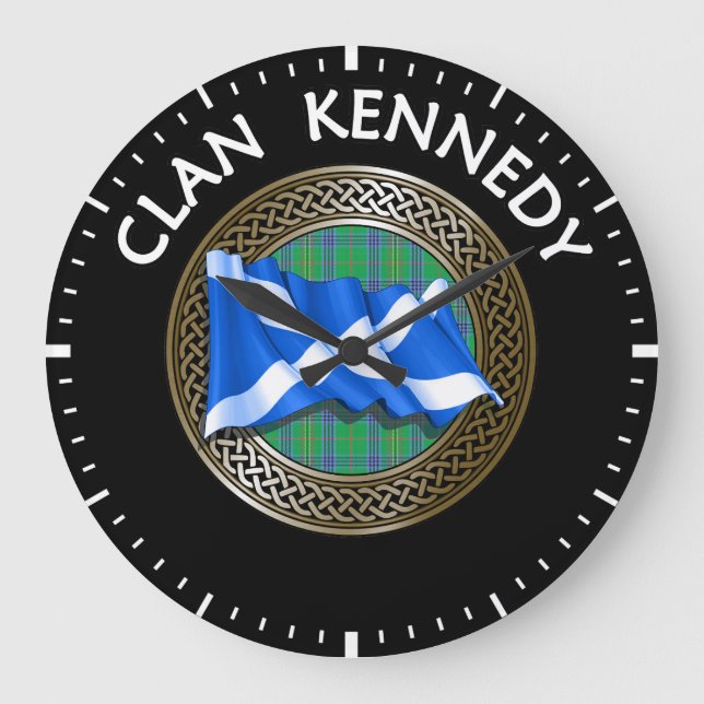 Relógio Grande Clan Kennedy Tartan Knot & Flag (Frente)