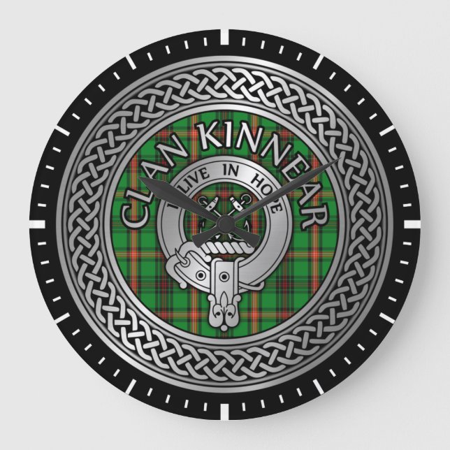 Relógio Grande Clan Kinnear Crest & Tartan Knot (Frente)