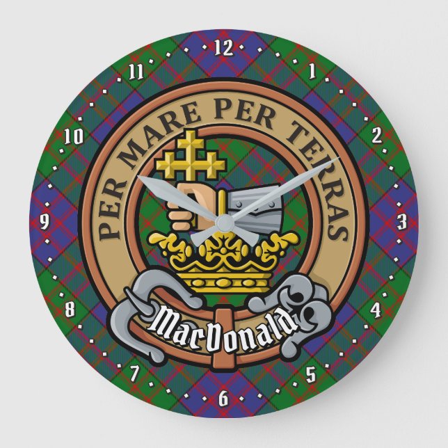 Relógio Grande Clan MacDonald Crest sobre Tartan (Frente)