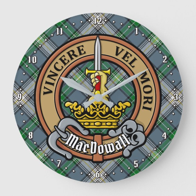 Relógio Grande Clan MacDowall Crest sobre Tartan (Frente)