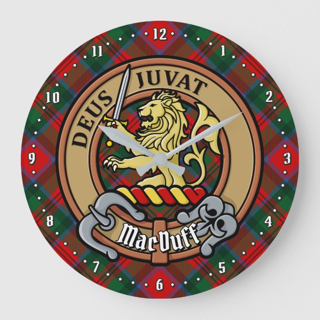Relógio Grande Clan MacDuff Crest sobre Tartan (Frente)