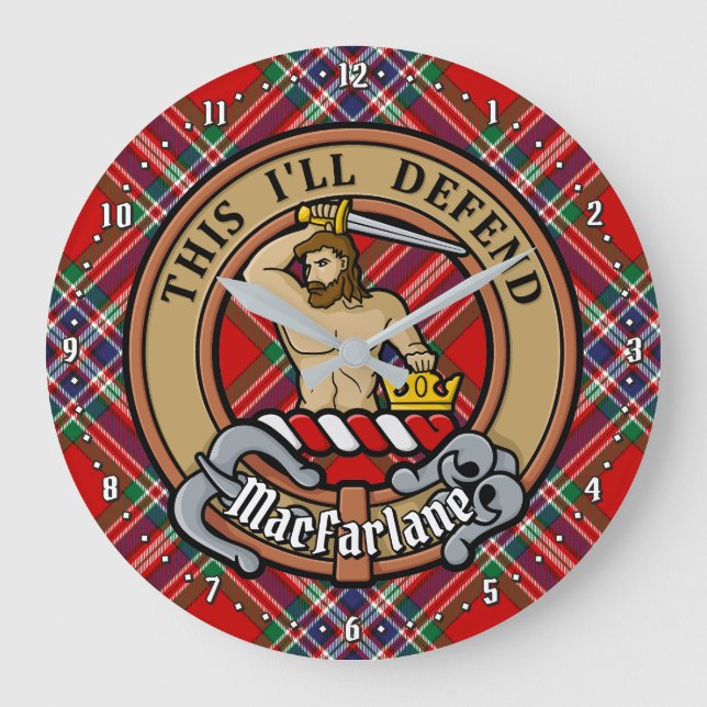 Relógio Grande Clan MacFarlane Crest sobre Red Tartan (Frente)