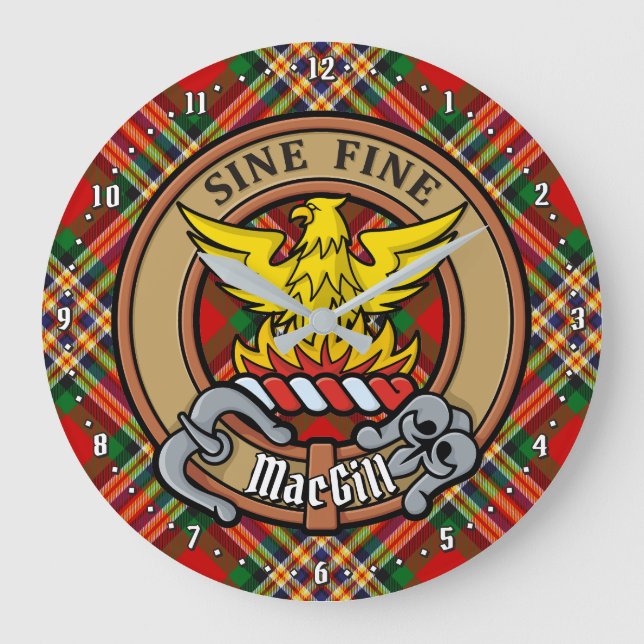 Relógio Grande Clan MacGill Crest sobre Tartan (Frente)