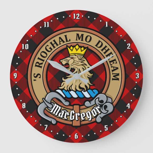 Relógio Grande Clan MacGregor Crest sobre Rob Roy Tartan (Frente)