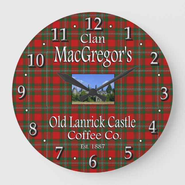 Relógio Grande Clan MacGregor's Old Lanrick Castle Coffee Co. (Frente)