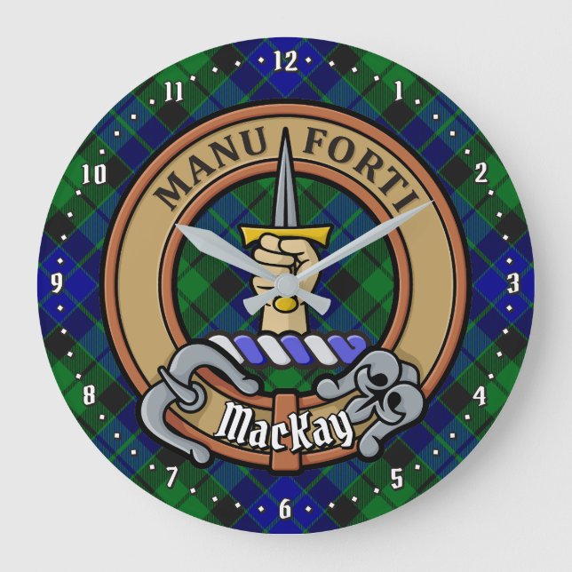 Relógio Grande Clan MacKay Crest sobre Tartan (Frente)