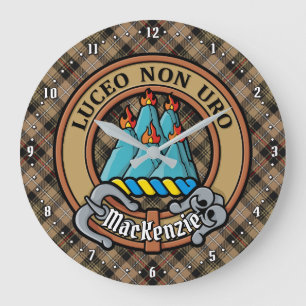 Relógio Grande Clan MacKenzie Crest sobre Brown caçando Tartan